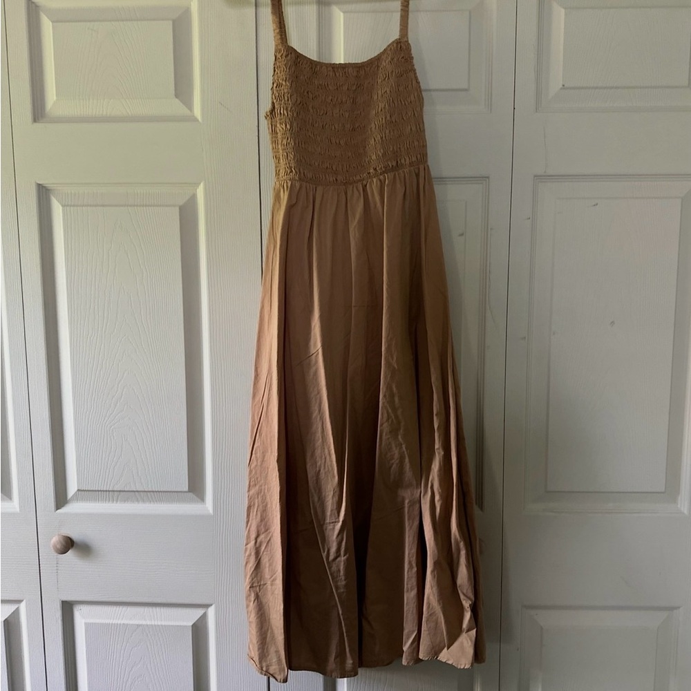 Old Navy Tan Smocked Maxi Dress with Adjustable Straps